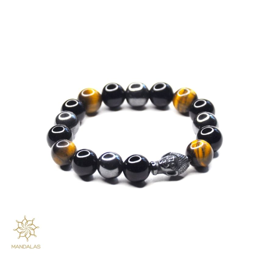 Bracelet 10mm "ATLAS, Triple protection" - Obsidienne, Œil de Tigre & Hématite