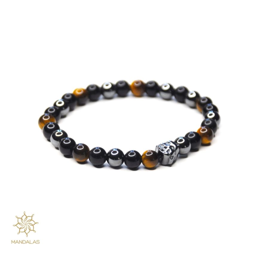 Bracelet 6mm "ATLAS, Triple protection" - Obsidienne, Œil de Tigre & Hématite